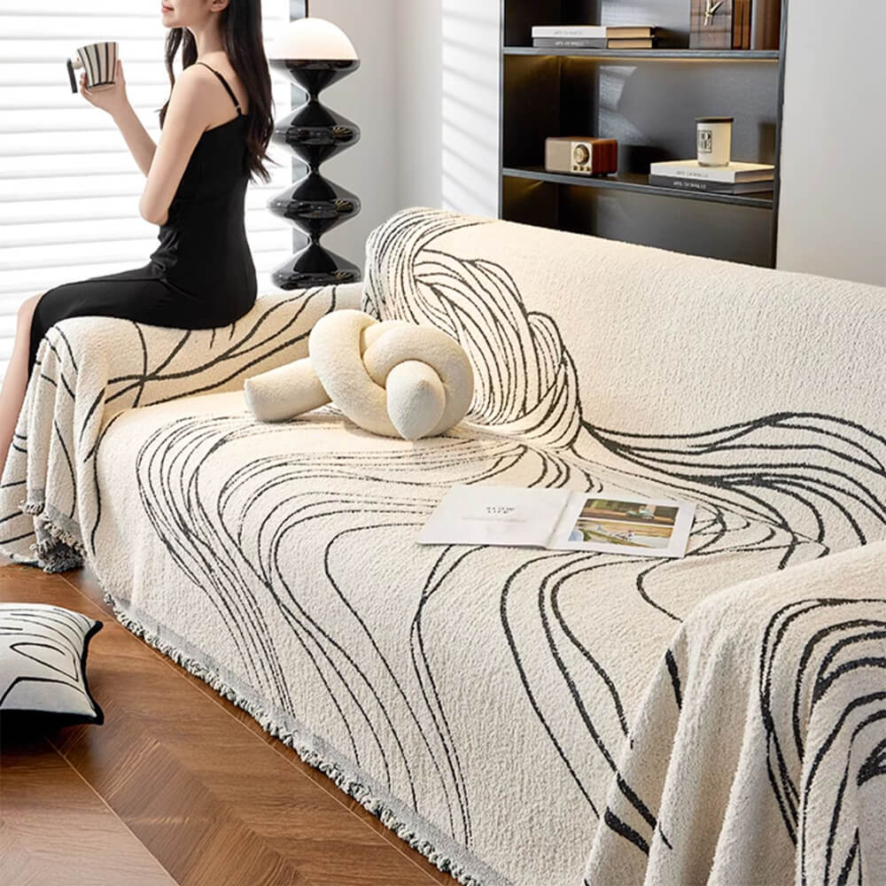 Cubierta minimalista de chenille reversible para el sofá resistente a los cajones de gato