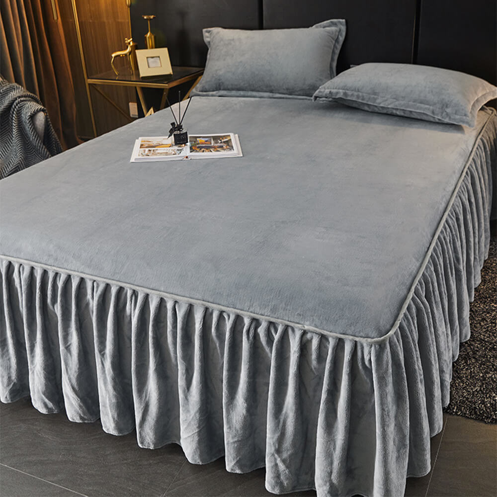 Sólido <tc>Color</tc> Funda protectora de colchón de terciopelo suave y cálido con forma de leche para cama