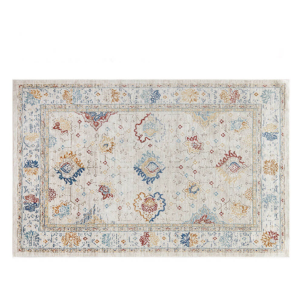 Tapis vintage bleu et crème acceptant les animaux de compagnie - Élégance intemporelle pour votre maison