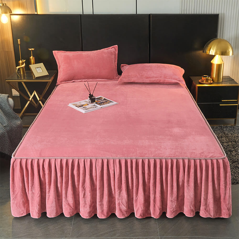 Sólido <tc>Color</tc> Funda protectora de colchón de terciopelo suave y cálido con forma de leche para cama