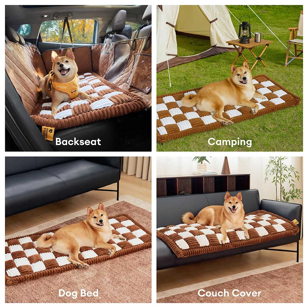 Alfombra de cama para perros sin deslizamiento a cuadros para extensor de asiento para el automóvil