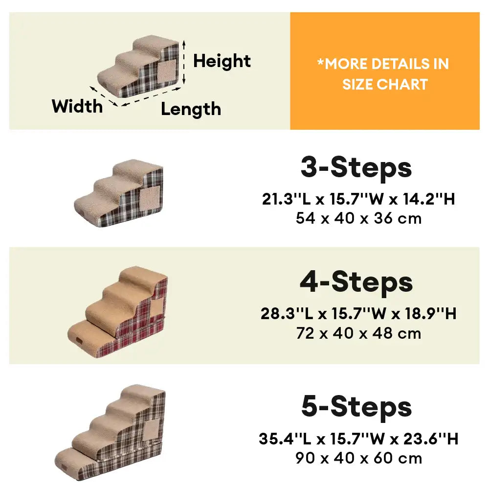 Plush Plaid High-Density Sponge Removable Pet Ramp Stairs - ComfyClimb