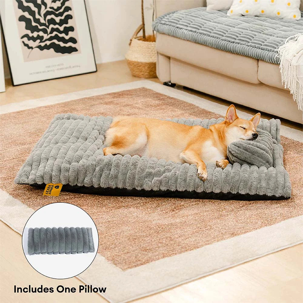 Plush Fluffy Thick Comfort Calming Dog Bed with Pillow