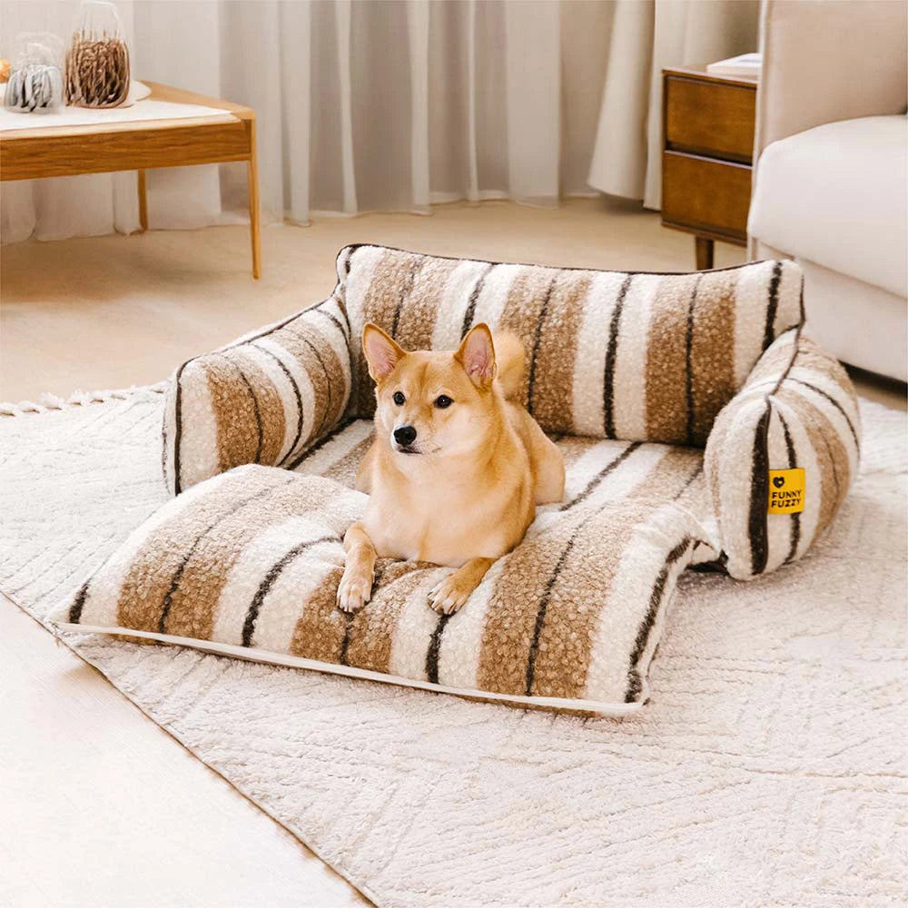 Plush Warmth Stripe Foldable Washable Dog & Cat Sofa Bed - MochaSnug