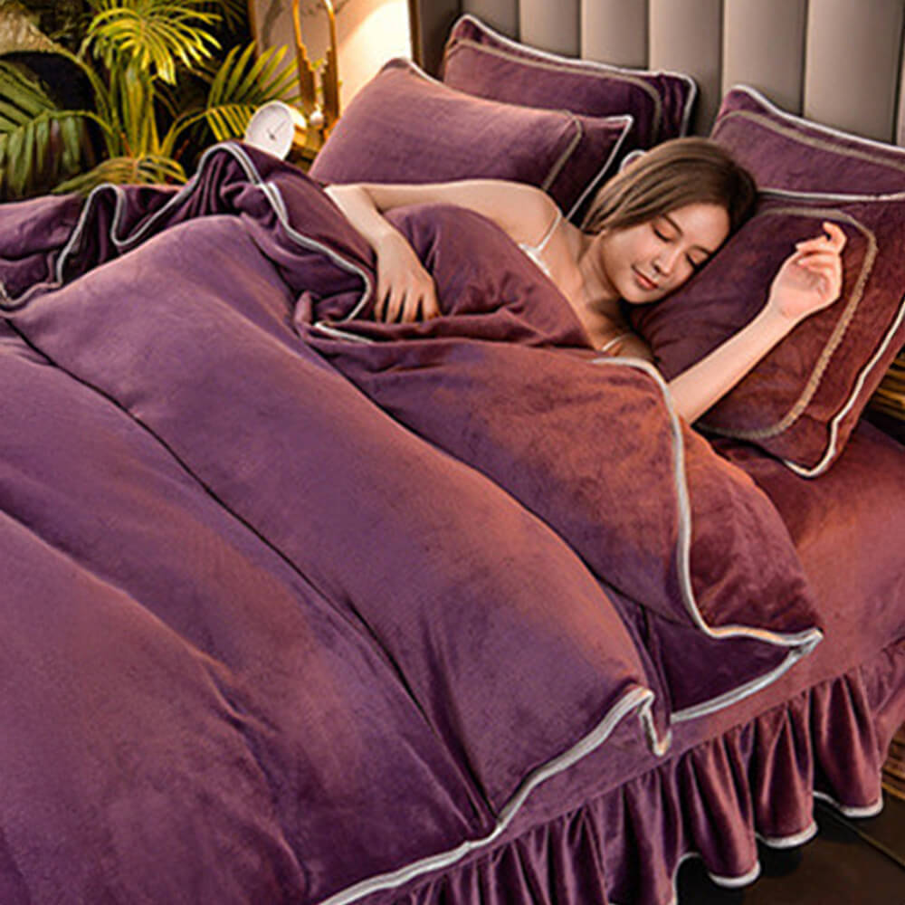 Lujo extra grueso cálido sólido <tc>Color</tc> Juego de sábanas de vellón de leche