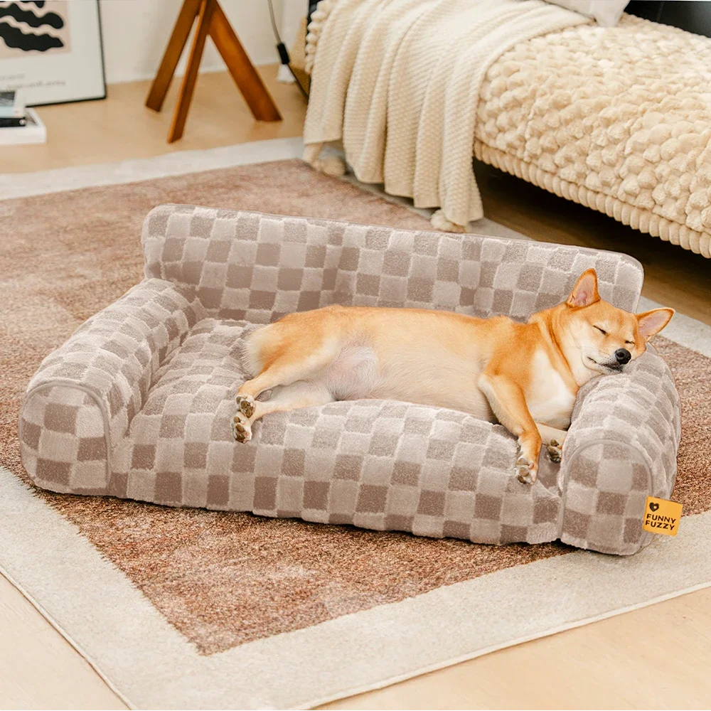 Checkered Fluffy Removable Orthopedic Dog Bolster Bed – CozyNest