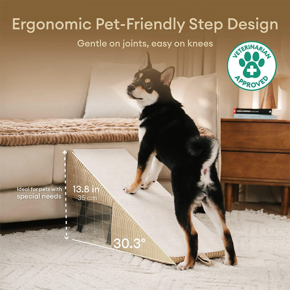 3-in-1 Comfy Corduroy Reinforced Alloy Pet Ramp & Side Stool – StepSure