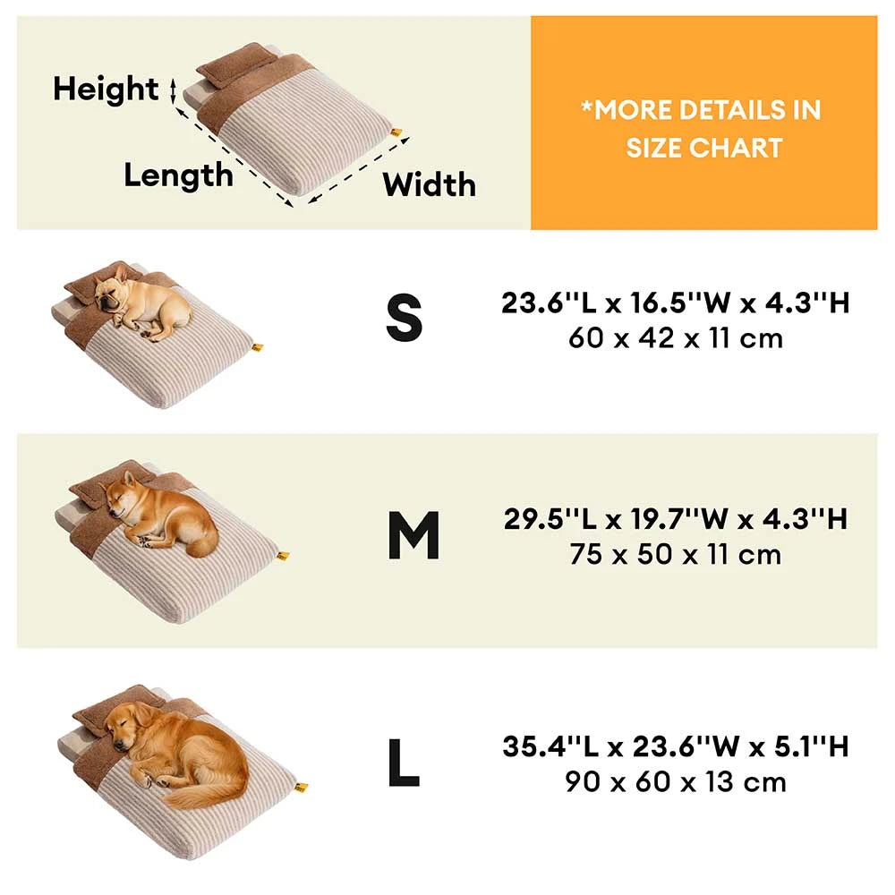 Plush Striped Cave Covered Orthopedic Dog Bed With Pillow - FluffyWarm