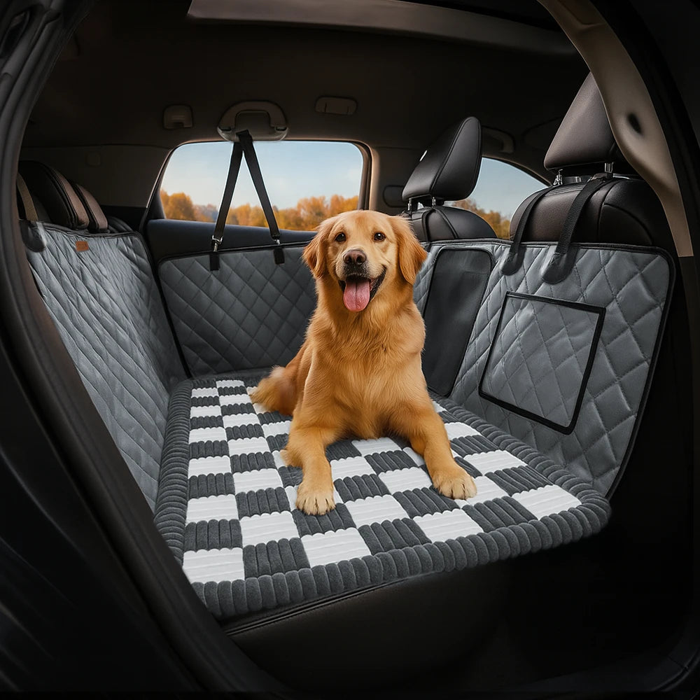 Alfombra de cama para perros sin deslizamiento a cuadros para extensor de asiento para el automóvil