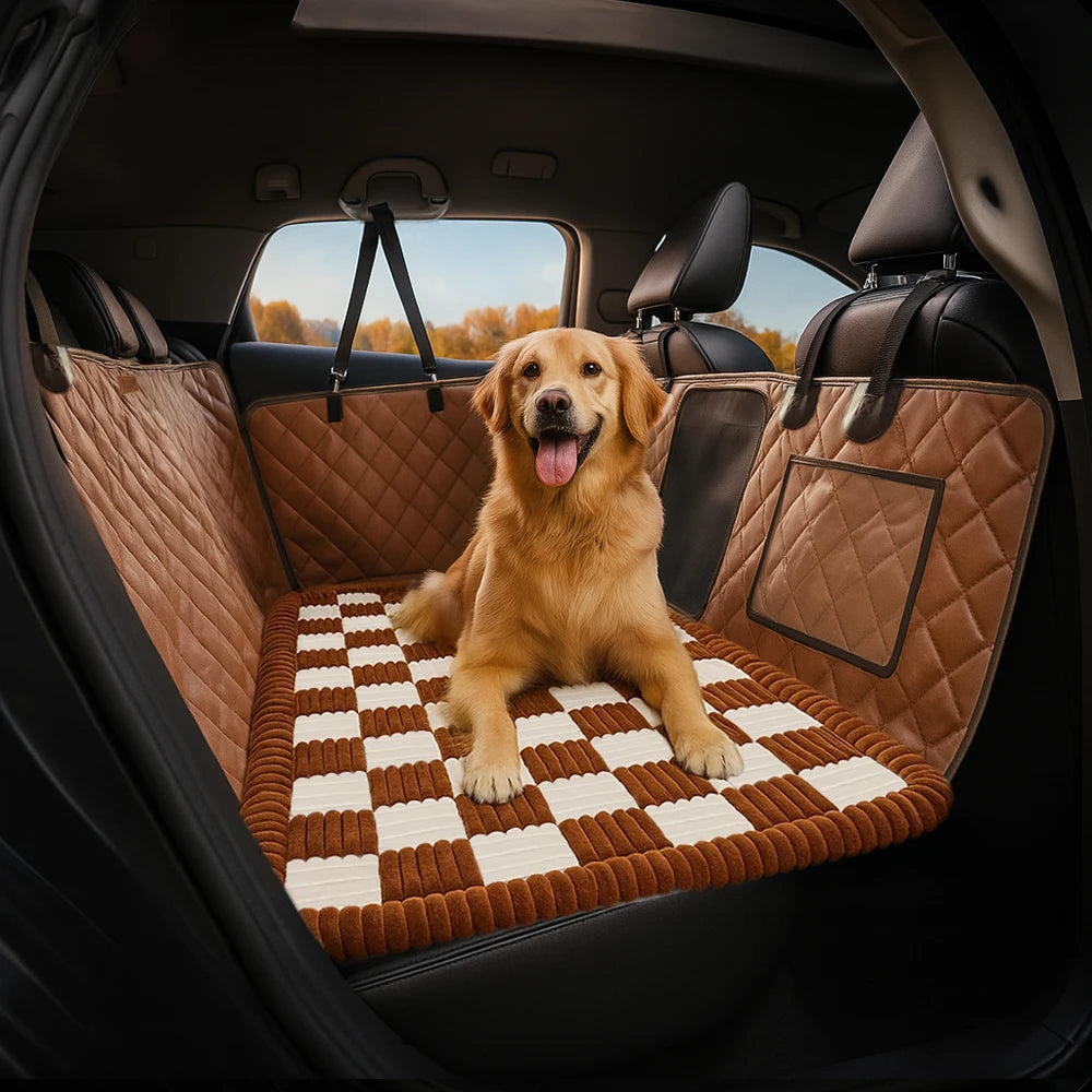 Premium Faux Leather Water-repellent Hammock Dog Car Seat Cover With Mat