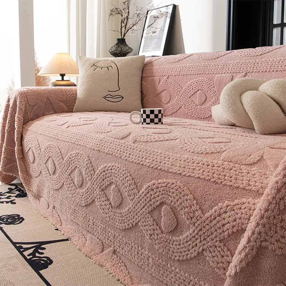 Bowknot Jacquard Plush Multifunctional Sofa Blanket Couch Cover