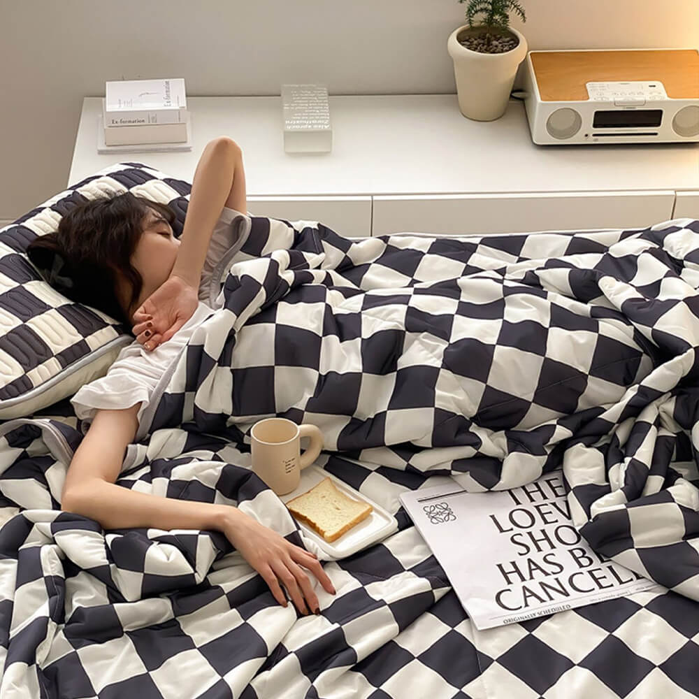 Tablero de ajedrex látex de cama de cama de seda de seda cubierta de colchón de colchón