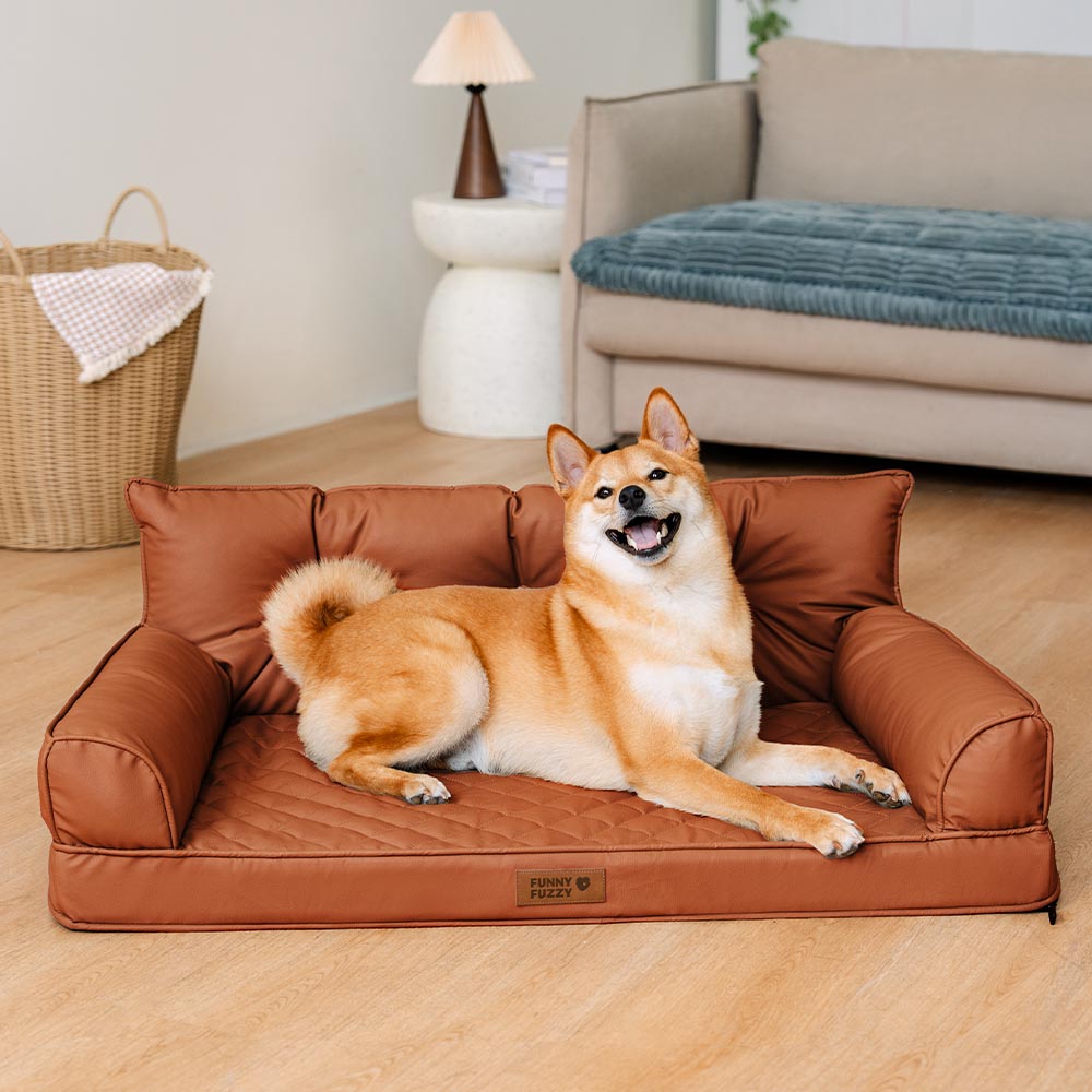 Luxe Faux Faux Leatht ortopedic ortopedic Bed de perros grande - Corelounge