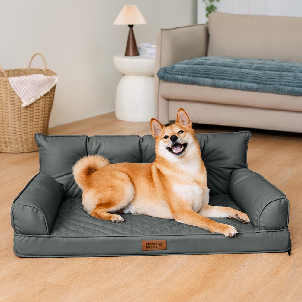 Luxe Faux Faux Leatht ortopedic ortopedic Bed de perros grande - Corelounge