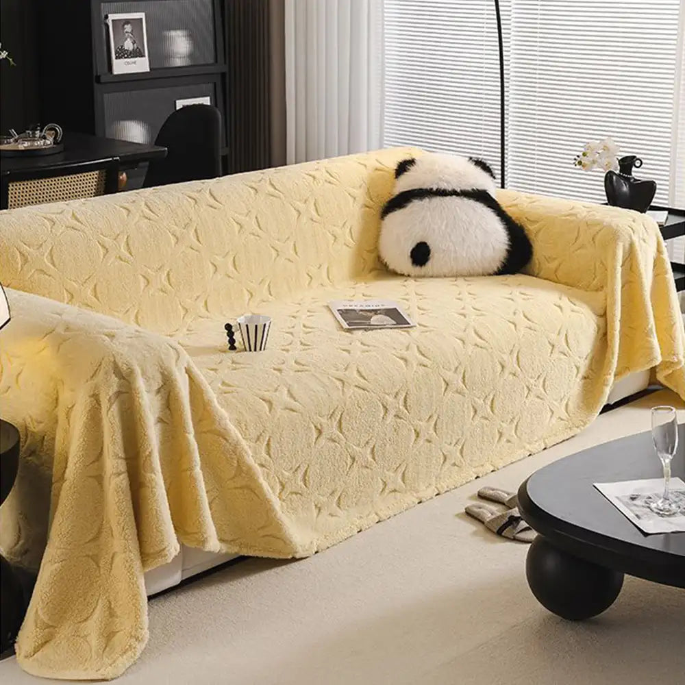 Cream Textured Jacquard Design Sofa Decorative Throw Couch Cover