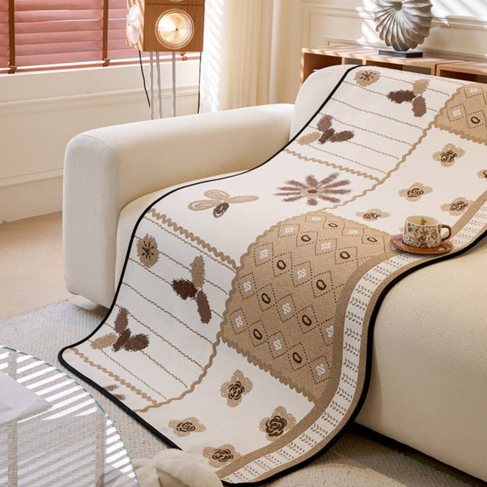 Chenille Scratch-resistant Fabric Pastoral Style Irregular Shaped Non-slip Couch Cover