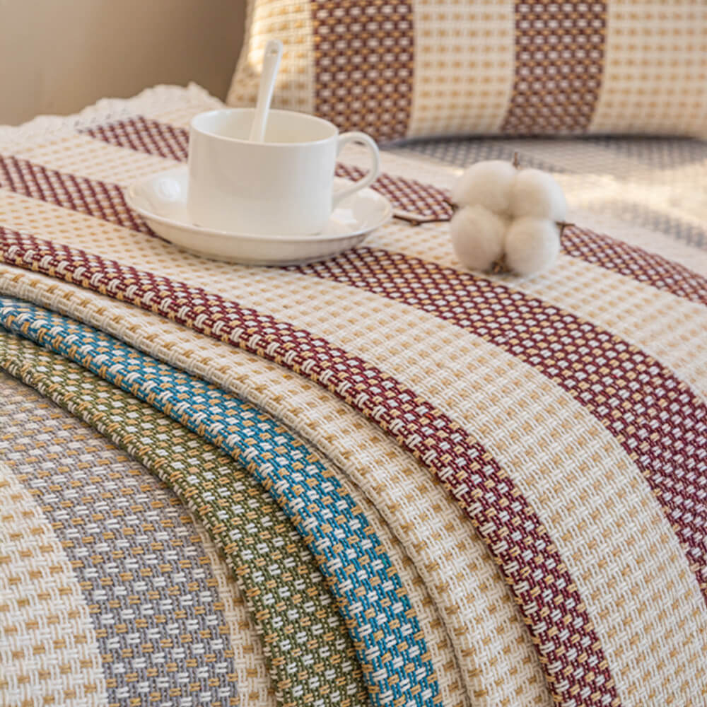 Capa de sofá protetora de móveis anti-arranhões com listras de linho de algodão