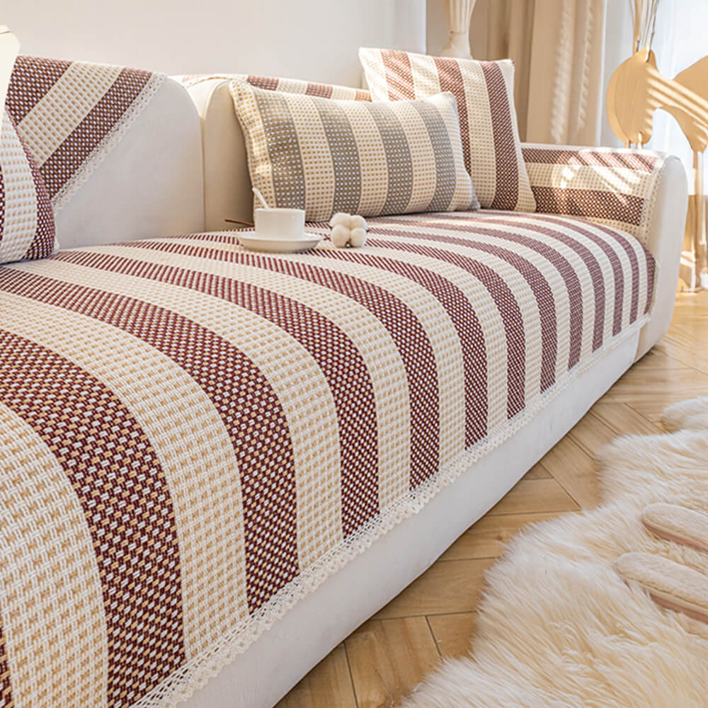 Capa de sofá protetora de móveis anti-arranhões com listras de linho de algodão