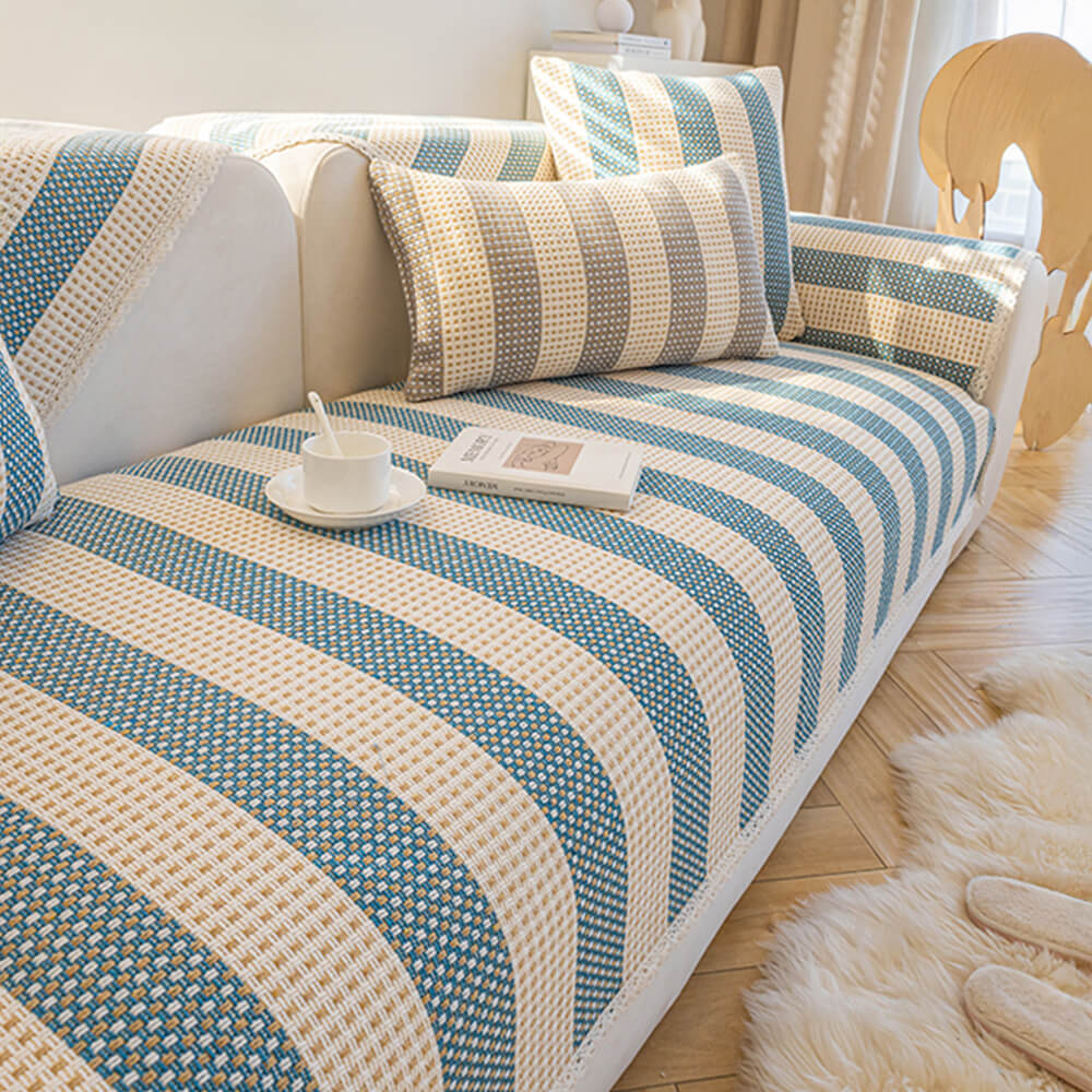 Capa de sofá protetora de móveis anti-arranhões com listras de linho de algodão