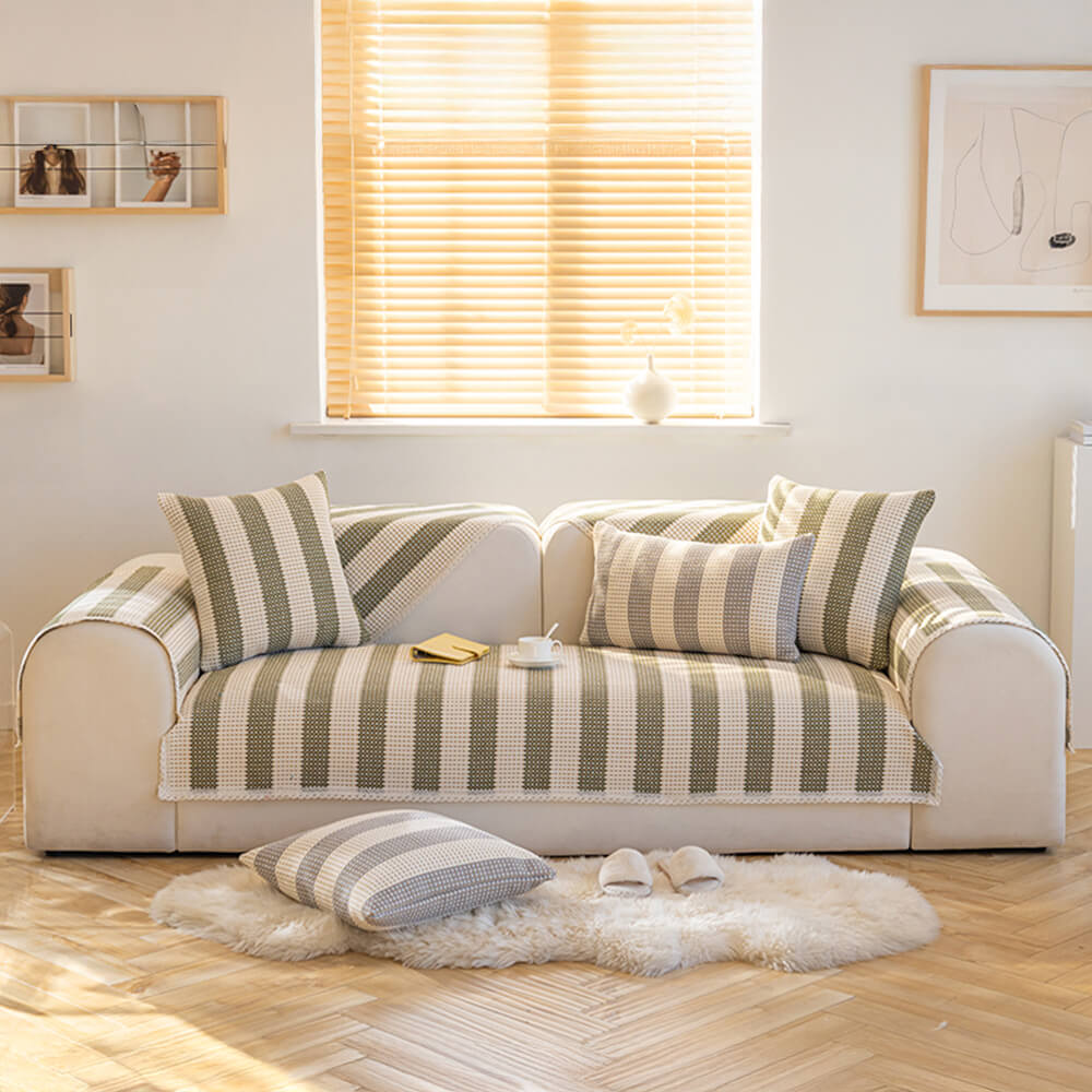 Capa de sofá protetora de móveis anti-arranhões com listras de linho de algodão