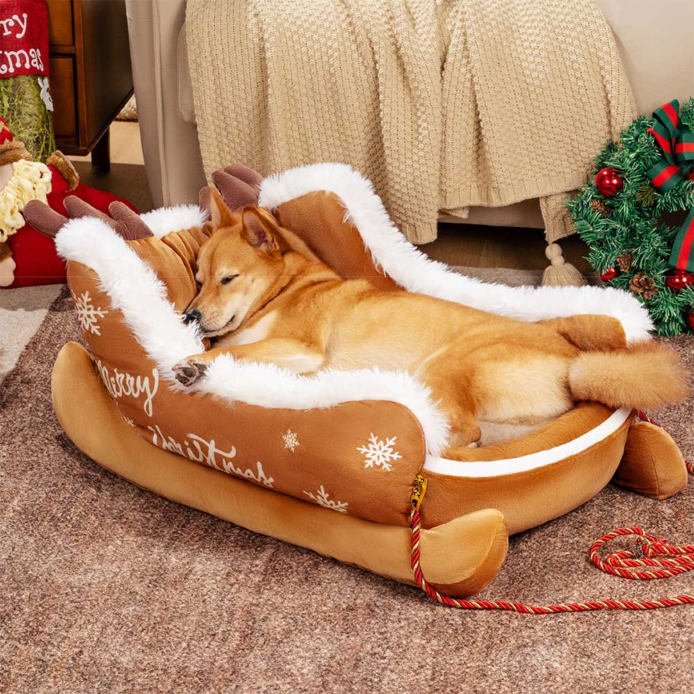 Cama de perros festivo de lujoso - trineo navideño