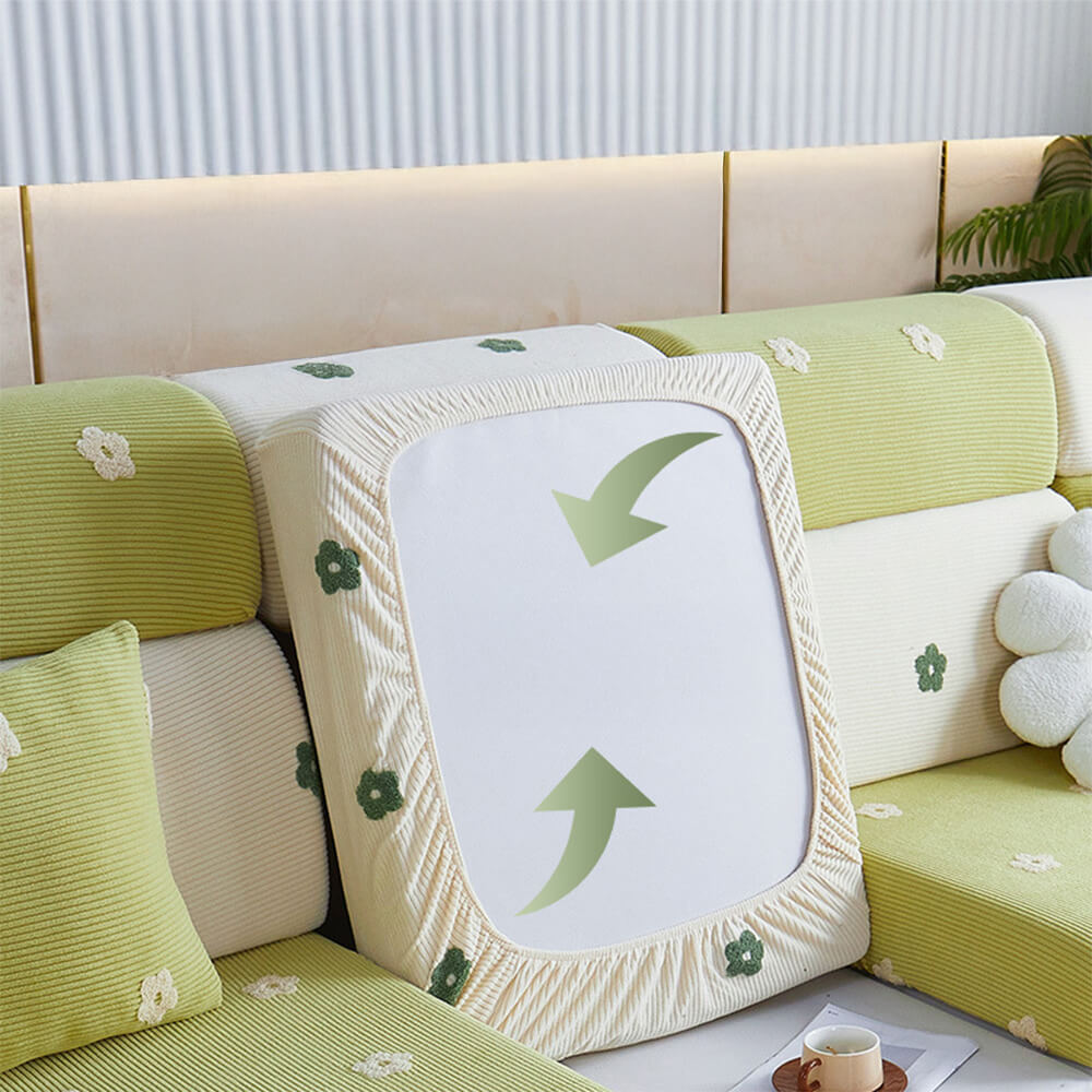 Floral Embroidered Fleece Sofa Anti-Scratch Stretch Couch Cover