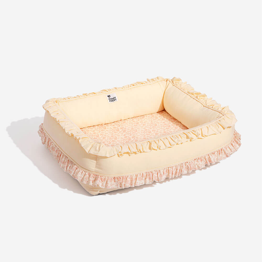 Cama ortopédica floral para cães Cama calmante para animais de estimação com travesseiro