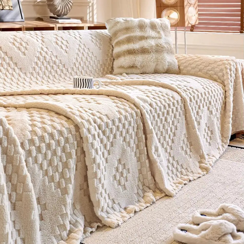 Fluffy Jacquard Velvet Scratch-Resistant Thickened Sofa Blanket Couch Cover