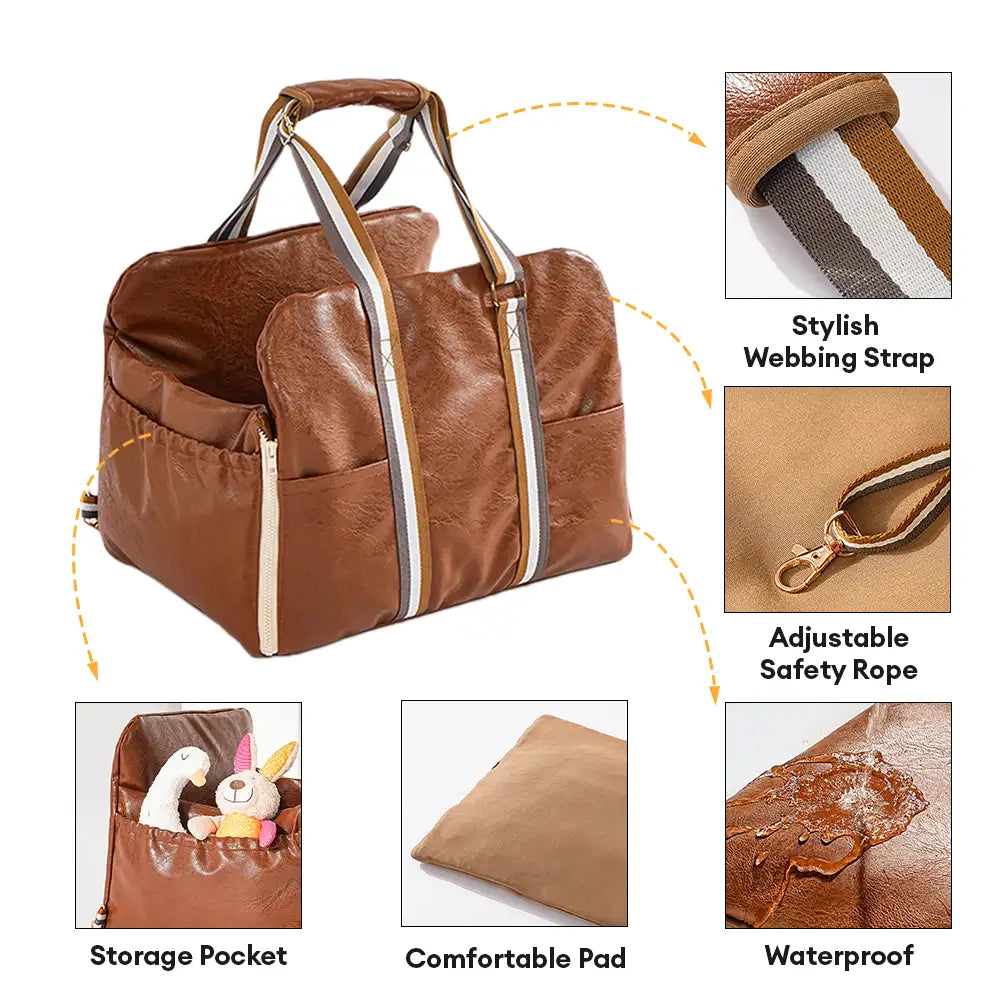 Deluxe Faux Leather Safety Center Console Pet Car Seat and Carrier 3 in 1