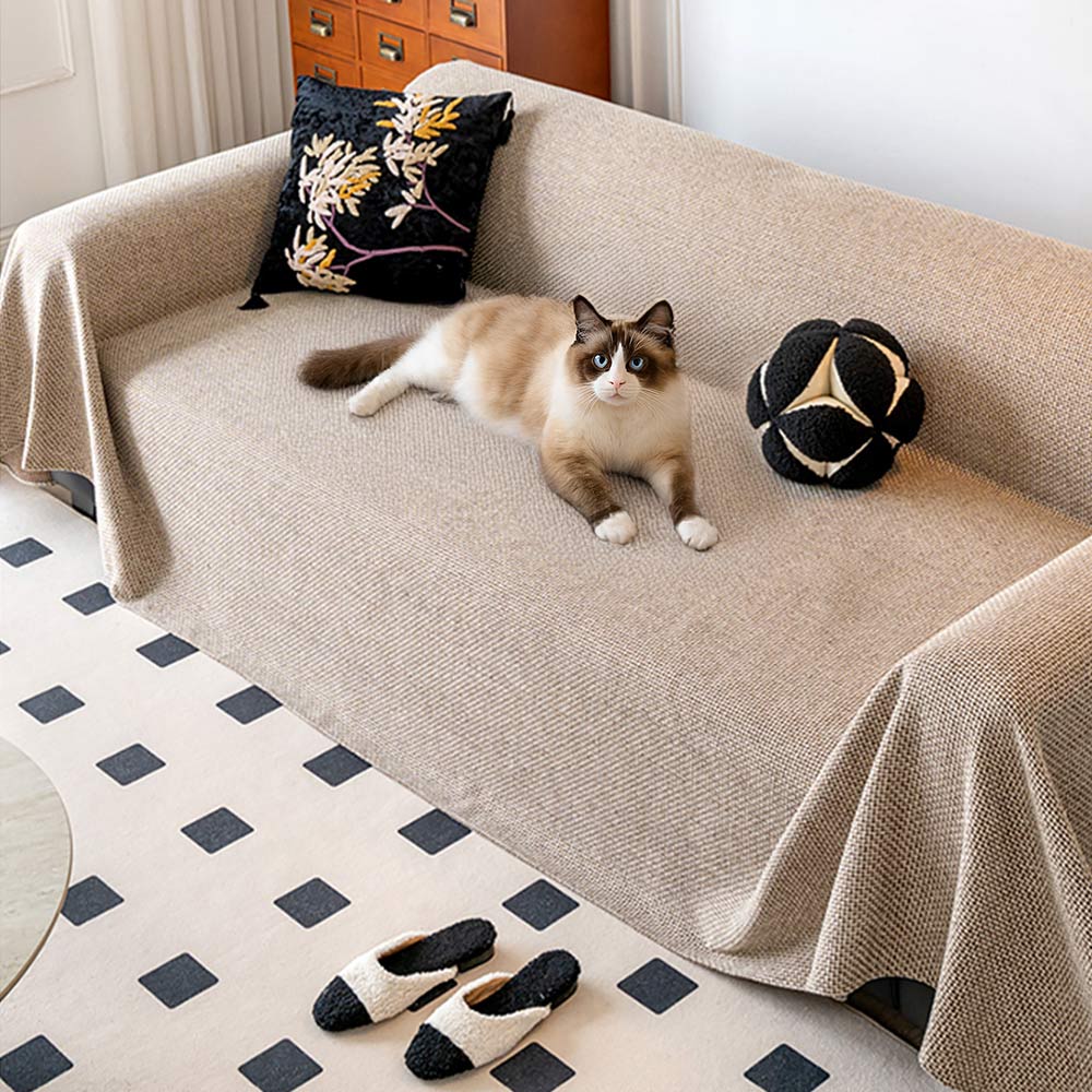 Tapa del sofá de lanzamiento resistente a los rasguños de lino tejido transpirable