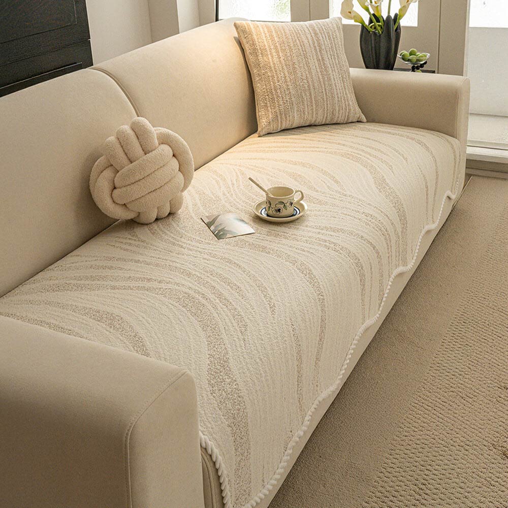 Cool Touch Ice Silk Minimalist Style with Braided Edge Couch Cover