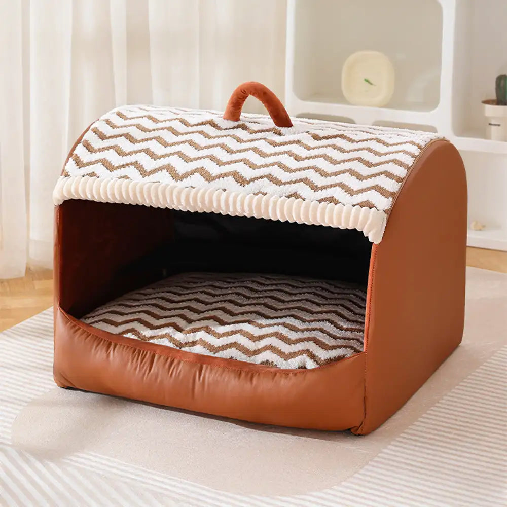 Cozy Cabin Portable Semi-Enclosed Dog Bed with Roof Warming And Durable