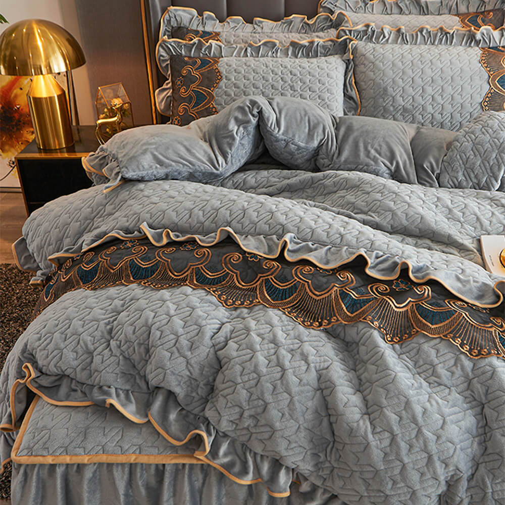 Luxurious Crystal Velvet Borded Borded Bylip Sede Waret Russ con falda de cama