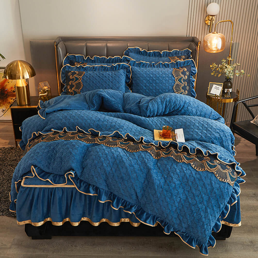 Luxurious Crystal Velvet Borded Borded Bylip Sede Waret Russ con falda de cama