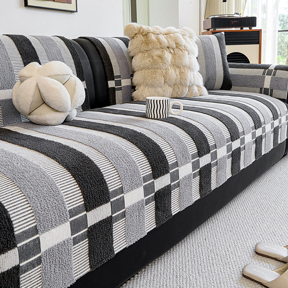Mid-Century Modern Chenille Scratch-Resistant Furniture Protection Non-Slip Couch Cover
