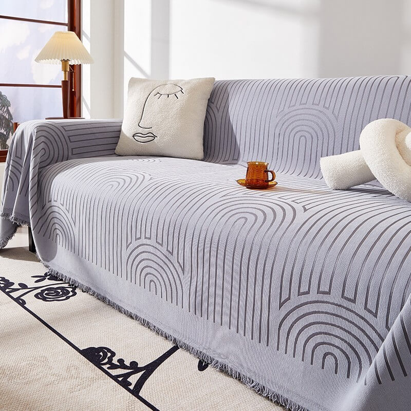 Minimalist Arch Motif Scratch-Resistant Chenille Throw Couch Cover