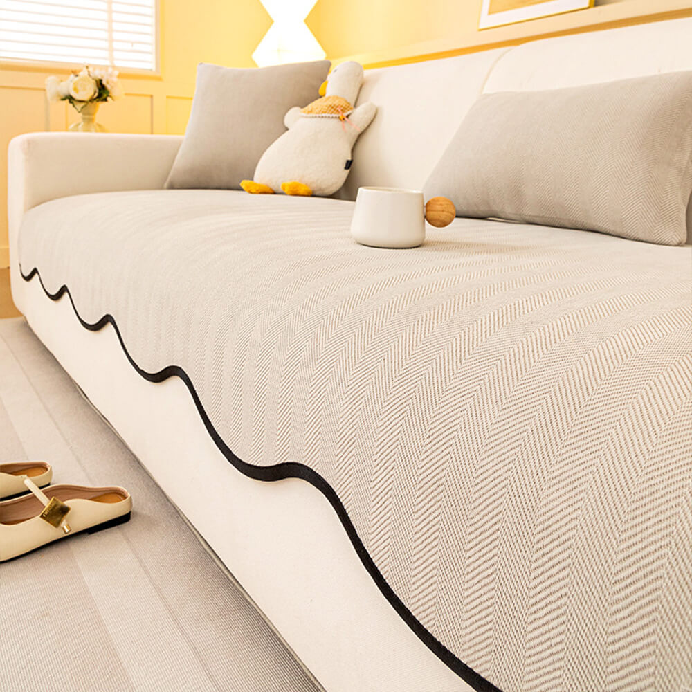 Minimalist Herringbone Chenille Non-Slip Wavy Edge Couch Cover