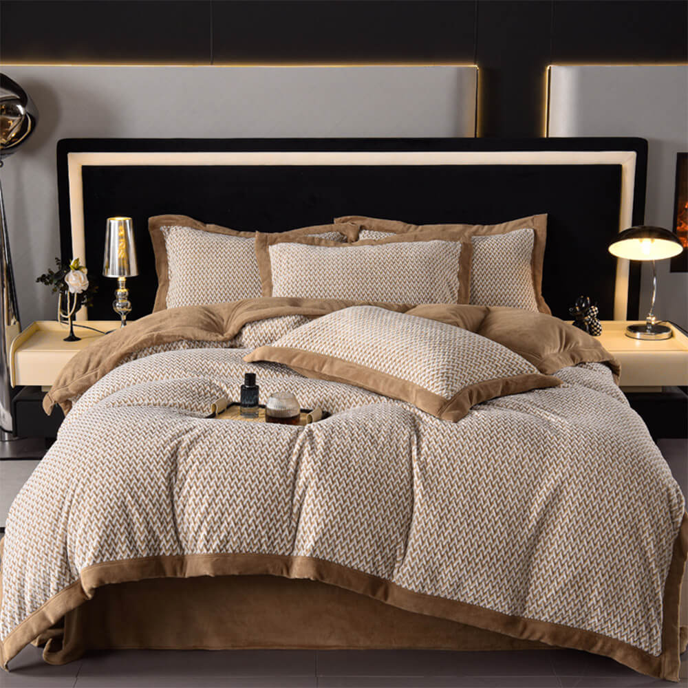 Moderno de dos tonos tejidos tejidos de espiga tibia de la cama de terciopelo de terciopelo