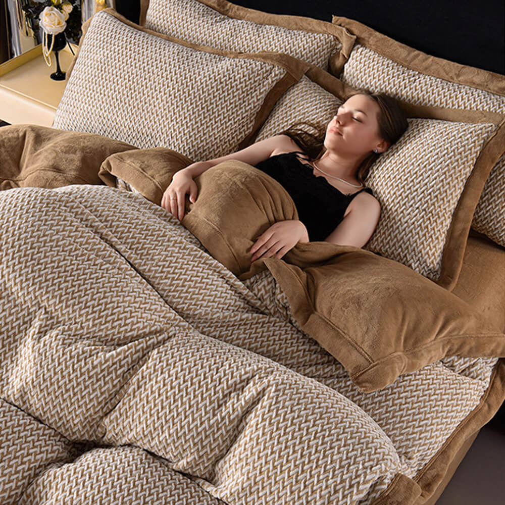 Moderno de dos tonos tejidos tejidos de espiga tibia de la cama de terciopelo de terciopelo