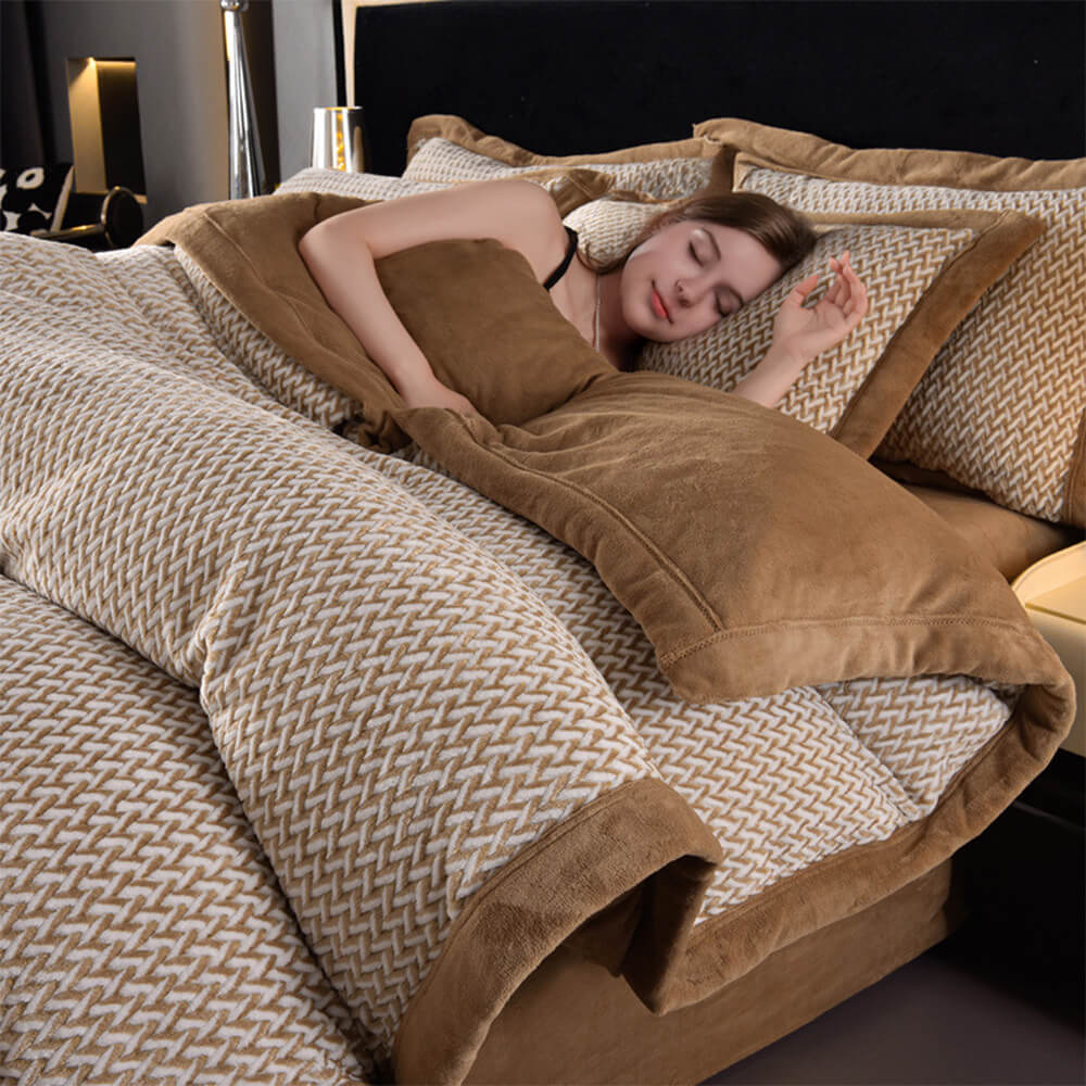 Moderno de dos tonos tejidos tejidos de espiga tibia de la cama de terciopelo de terciopelo