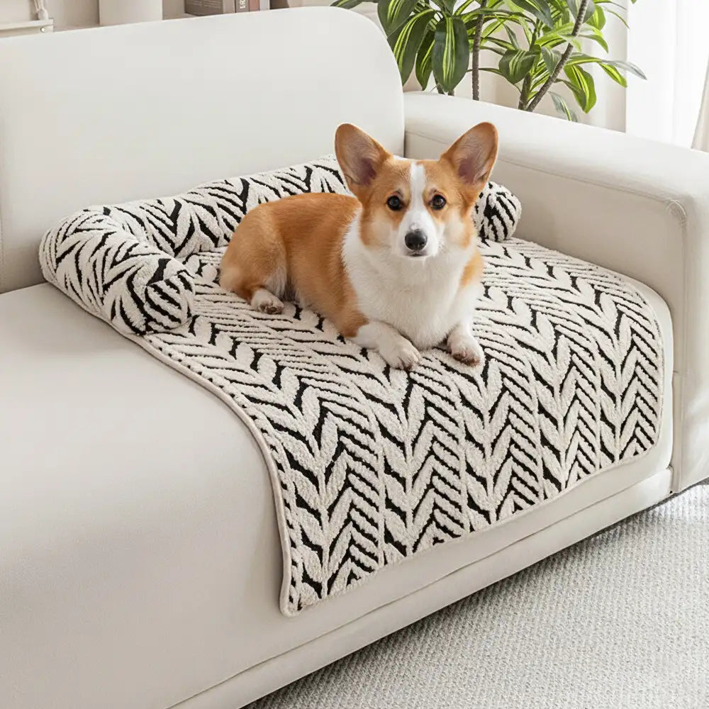 Plush Leaf Jacquard Non-Slip Pet Mat Pet Bed