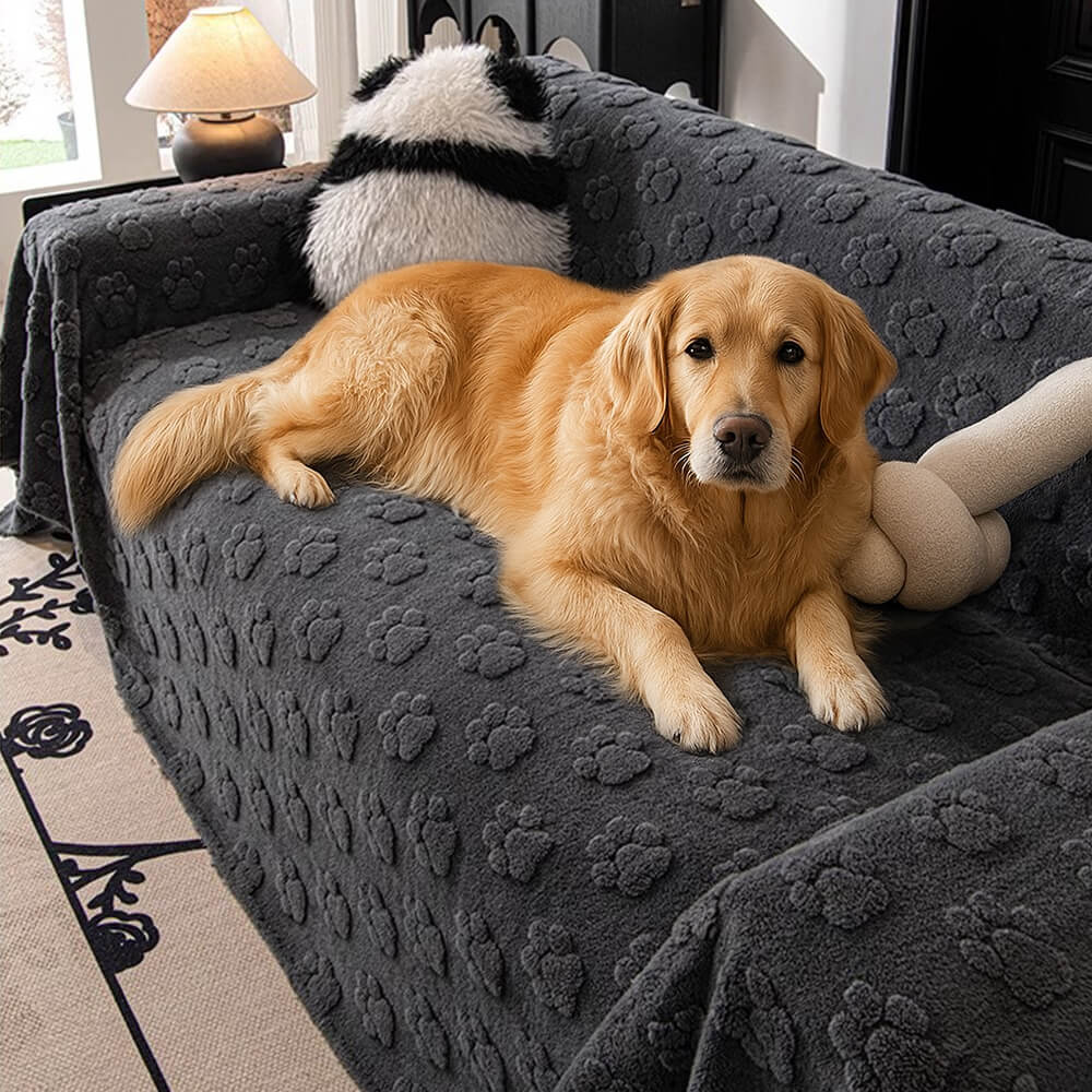Plush Paw-Patterned Soft Sofa Protector Throw Couch Cover