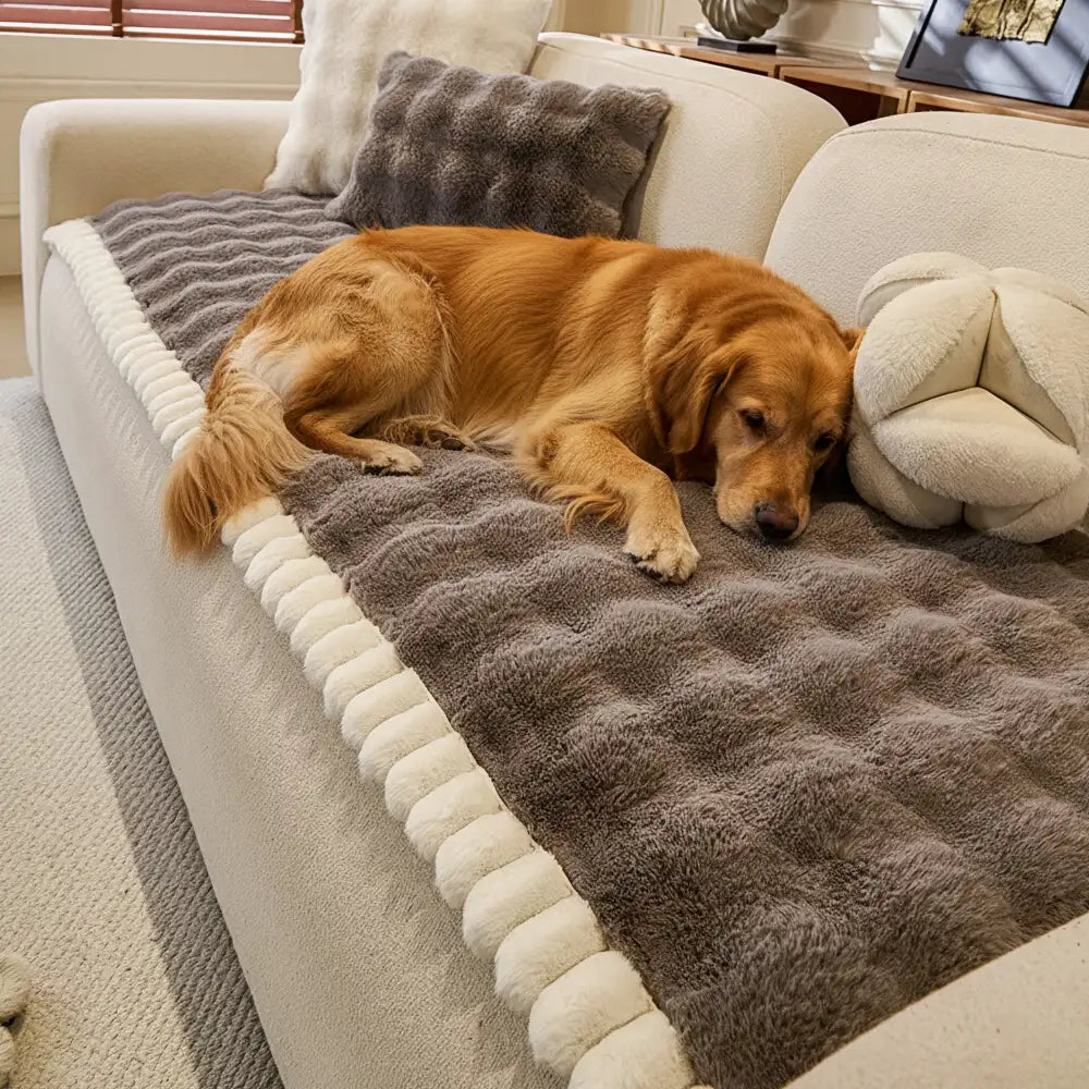 Soft Faux Rabbit Plush Thick Skin-Friendly Non-Slip Couch Cover