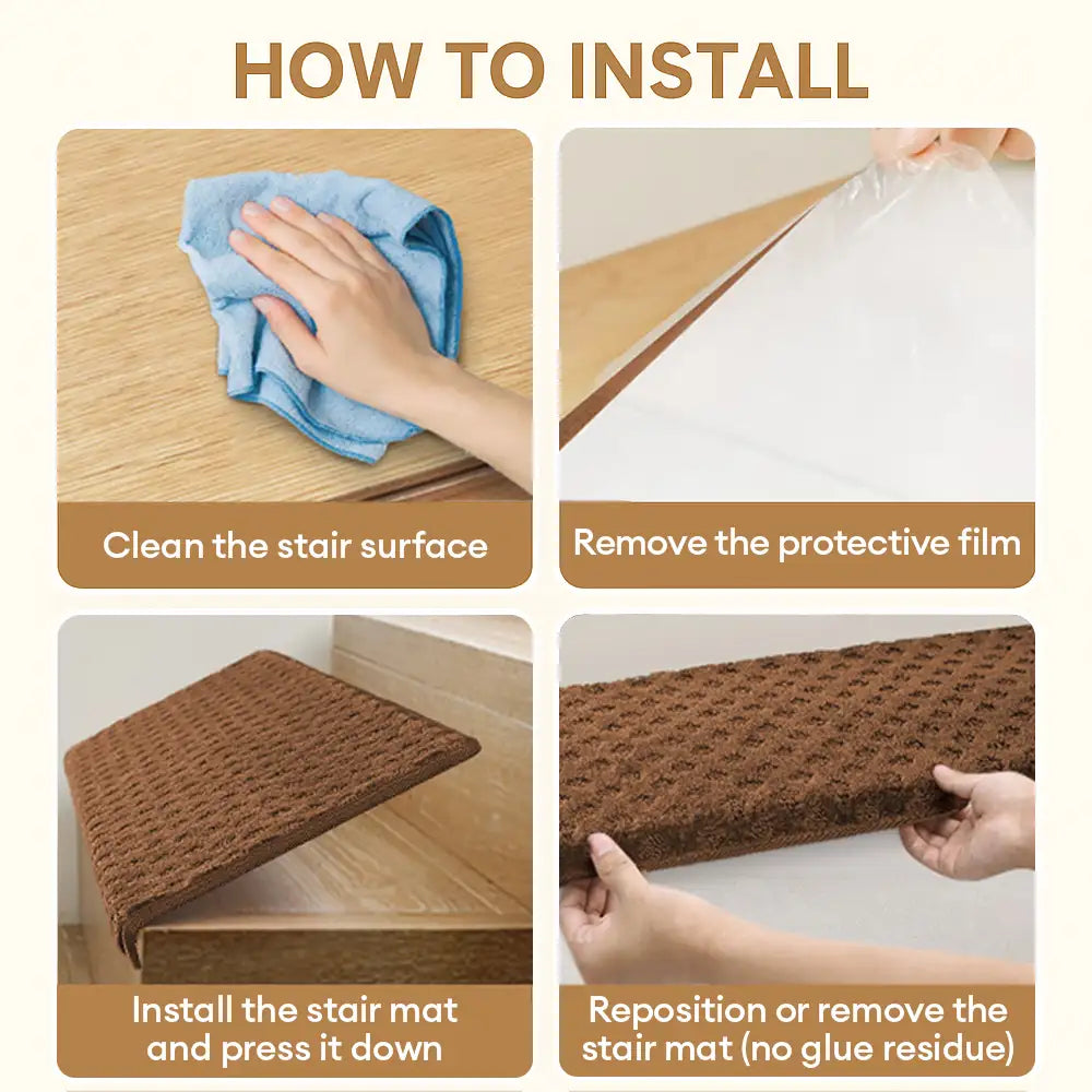 Soft Plush Indoor Stair Protectors Pet Friendly Tape Free Carpet Stair Treads