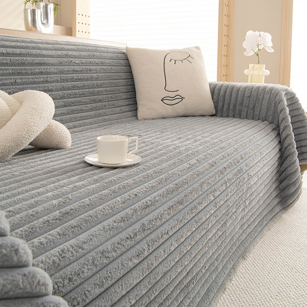 Cubierta de sofá de una pieza multi -funcional de piel de conejo sin conejo rayado