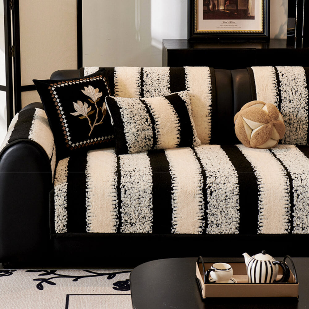 Cubierta de cojín engrosado de chenille de peluche rayado