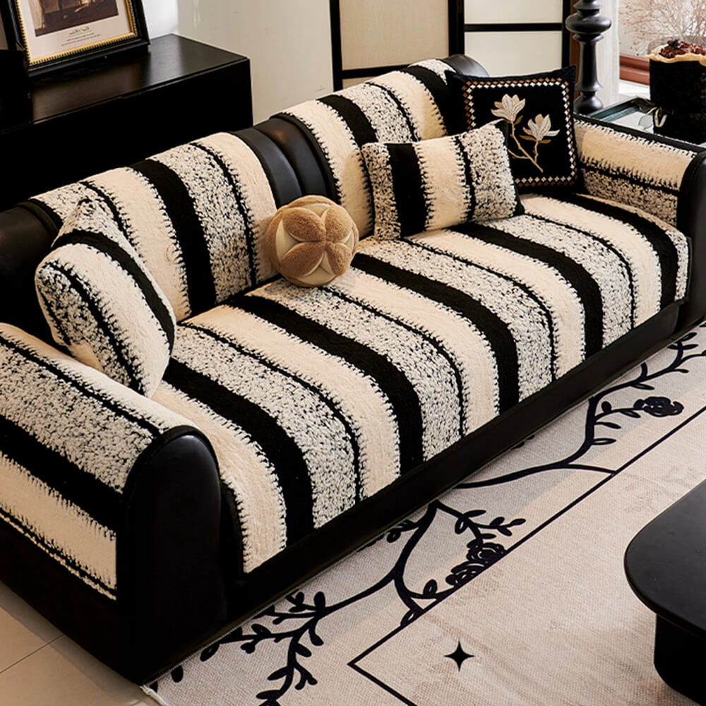 Cubierta de cojín engrosado de chenille de peluche rayado