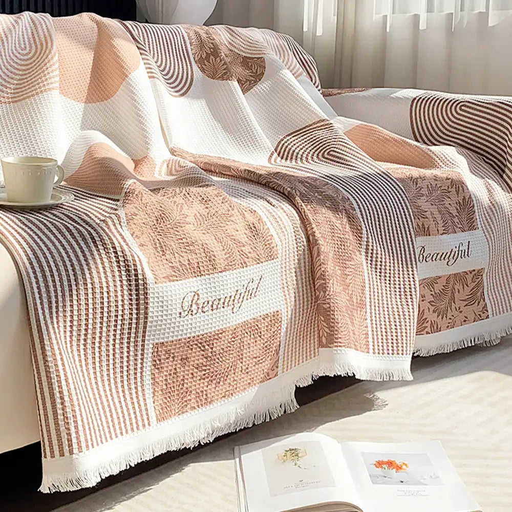Waffle Texture Fabric Breathable Skin-Friendly Furniture Decorative Couch Cover