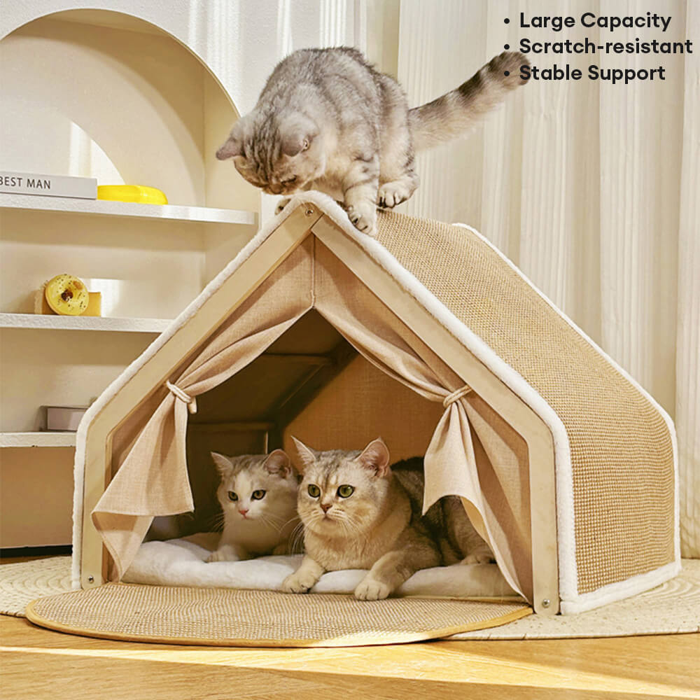 All-in-One Cat Tent with Scratching Roof and Cozy Sleeping Area