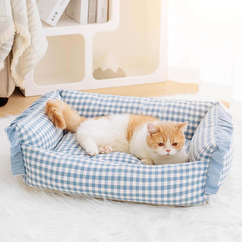 Fashion Ruffle Plaid Detachable Warm Dog & Cat Bed - FUNNYFUZZY